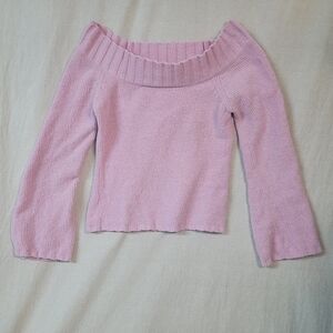 Pink Off-Shoulder Women's Sweater, Size Large, Chenille
